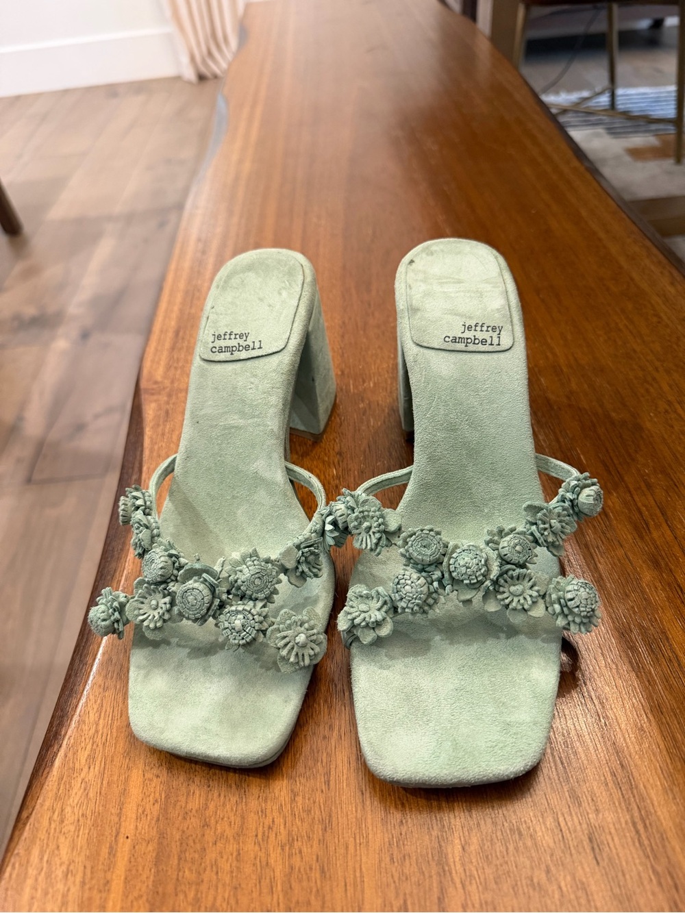 Jeffrey Campbell Mint Green Floral Suede Block Heels
